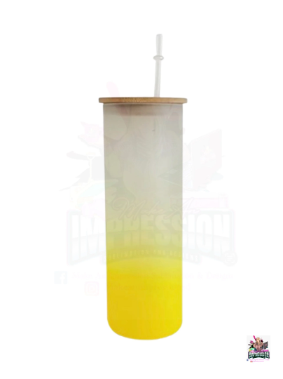 Sublimation 25oz Straight Colored Frosted Glass Tumbler W/Bamboo Lid & Straw