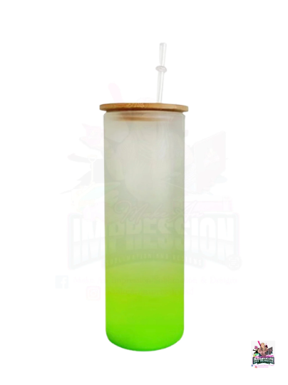 Sublimation 25oz Straight Colored Frosted Glass Tumbler W/Bamboo Lid & Straw